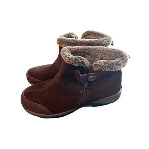 Easy Spirit Explore24 Women Burgundy Suede Zip Up Fur Lined Winter Boots Size 8